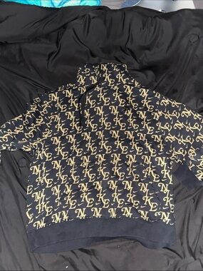 Black Nike Fleece Hoodie Jacket with Gold Monogram Print